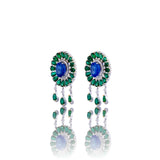 Diamond earrings With Tanzanites and Emeralds
