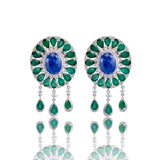 Diamond earrings With Tanzanites and Emeralds