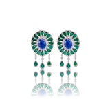 Diamond earrings With Tanzanites and Emeralds